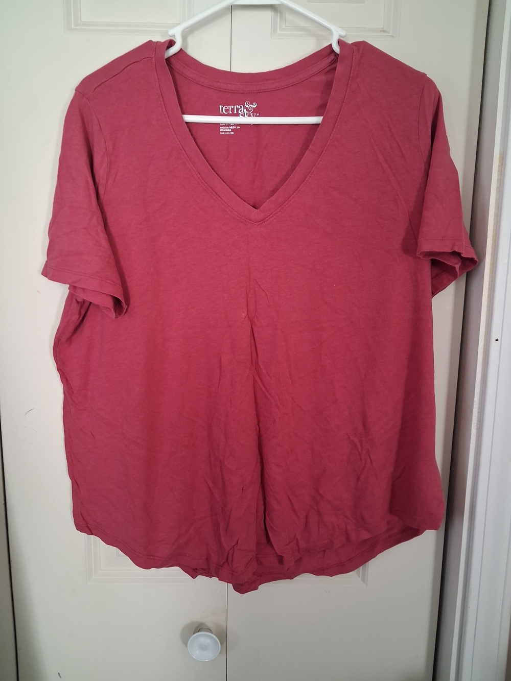 Terra & Sky Short Sleeve V-Neck Top - Rose